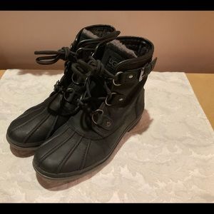 UGG Heather Black Leather Duck Boots